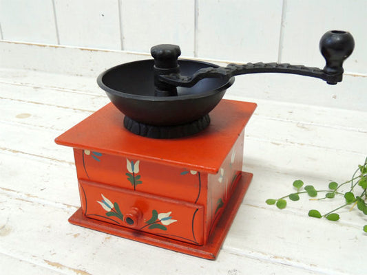 オールド・トンプソン・木製×アイアン・花柄・ヴィンテージ・コーヒーミル・グラインダー