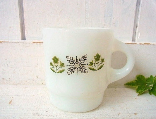 【FireKing】メドウグリーン・ヴィンテージ・マグカップ・スタッキングマグ・食器 USA