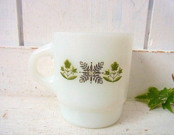 【FireKing】メドウグリーン・ヴィンテージ・マグカップ・スタッキングマグ・食器 USA