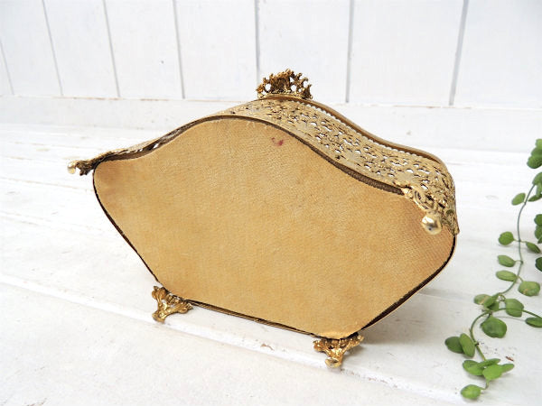 ベベルガラス・24金メッキ・脚付きアンティーク・ジュエリーボックス/宝石箱