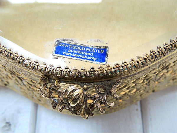 ベベルガラス・24金メッキ・脚付きアンティーク・ジュエリーボックス/宝石箱