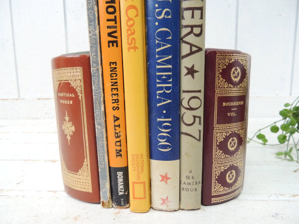 ミッドセンチュリー・ブック型・レザー製・クラシカル・ビンテージ・ブックエンド・ブックスタンド・USA