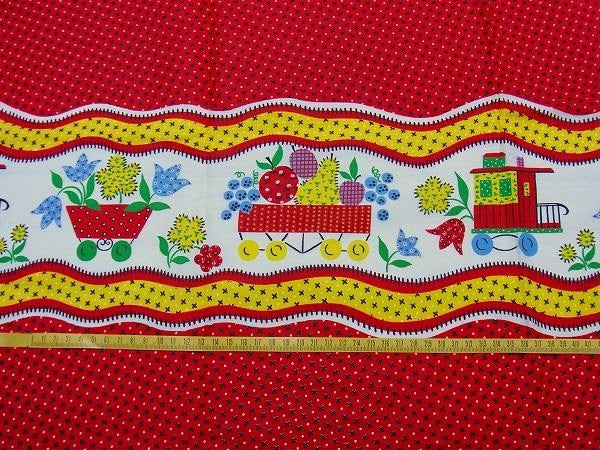 汽車&フラワーバスケット&フルーツバスケット柄・デッドストック・ヴィンテージ・ファブリック/生地