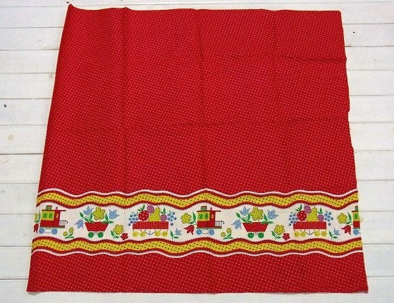 汽車&フラワーバスケット&フルーツバスケット柄・デッドストック・ヴィンテージ・ファブリック/生地