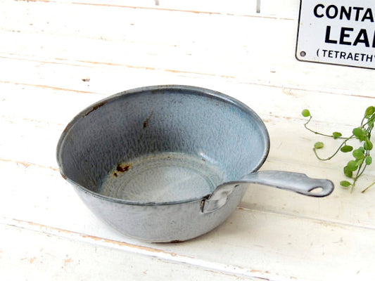 【グレー×ダークグレー】アンティーク・ホーロー製・片手鍋・キッチン用品