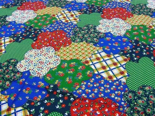 USA!カラフルなパッチワーク柄・デッドストック・ヴィンテージ・ファブリック/生地