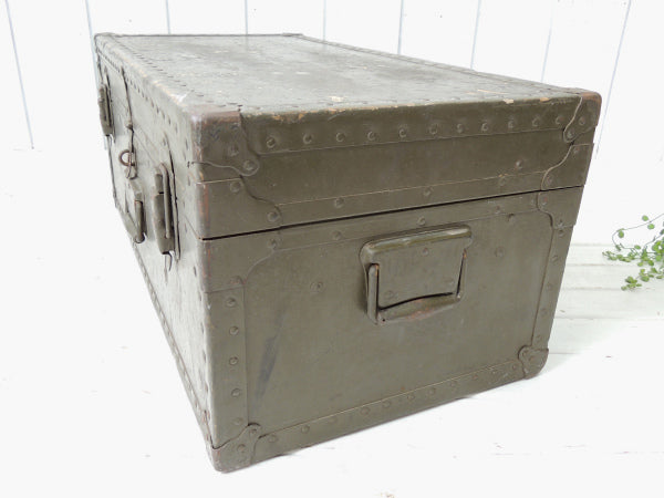 1947s カーキ色・2段式・大きなアンティーク・木製トランク/ウッドボックス・ミリタリー