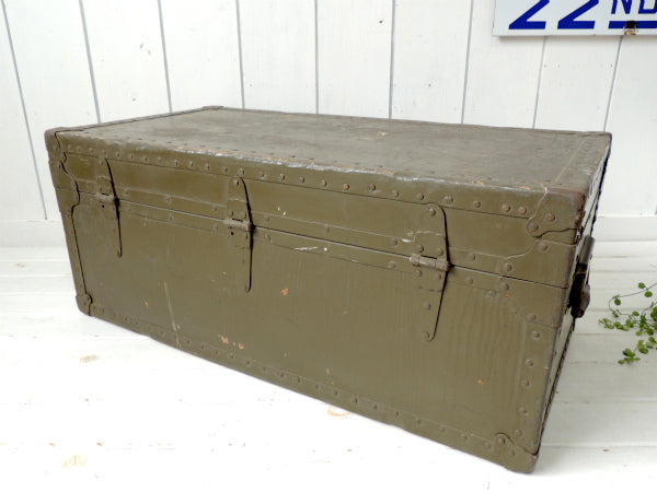 1947s カーキ色・2段式・大きなアンティーク・木製トランク/ウッドボックス・ミリタリー