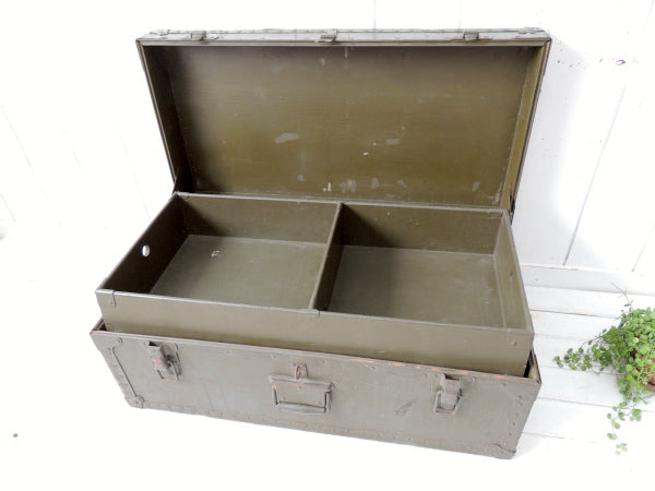 1947s カーキ色・2段式・大きなアンティーク・木製トランク/ウッドボックス・ミリタリー