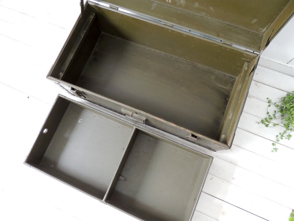 1947s カーキ色・2段式・大きなアンティーク・木製トランク/ウッドボックス・ミリタリー