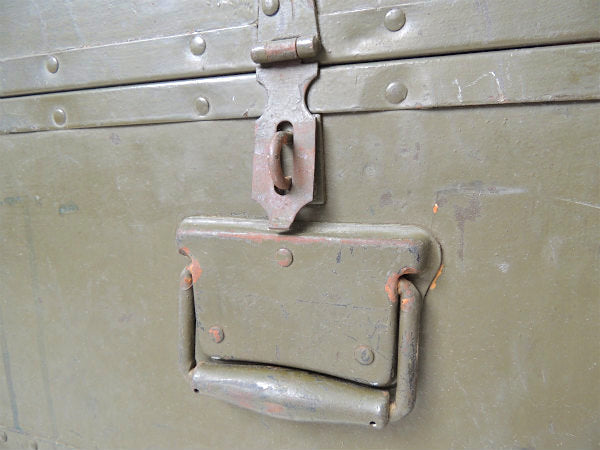 1947s カーキ色・2段式・大きなアンティーク・木製トランク/ウッドボックス・ミリタリー