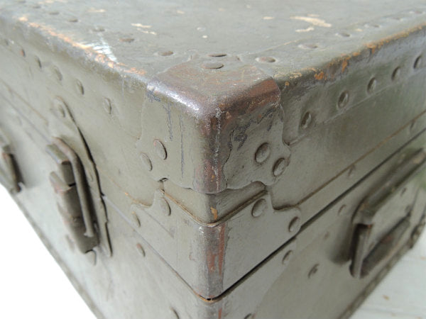 1947s カーキ色・2段式・大きなアンティーク・木製トランク/ウッドボックス・ミリタリー