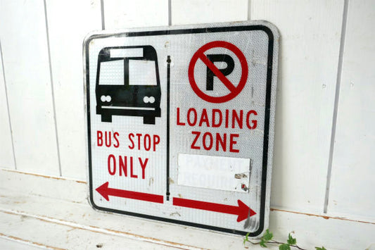 BUS STOP ONLY 駐車禁止 ヴィンテージ ストリートサイン 道路標識 看板 ガレージ US