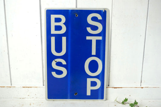 BUS STOP バス停 スチール製 ブルー ヴィンテージ サイン 道路標識 看板 ガレージ USA
