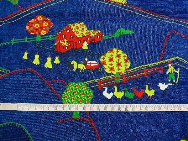 USA!デニム柄×キュートな牧場柄・デッドストック・ヴィンテージ・ファブリック/生地/テキスタイル
