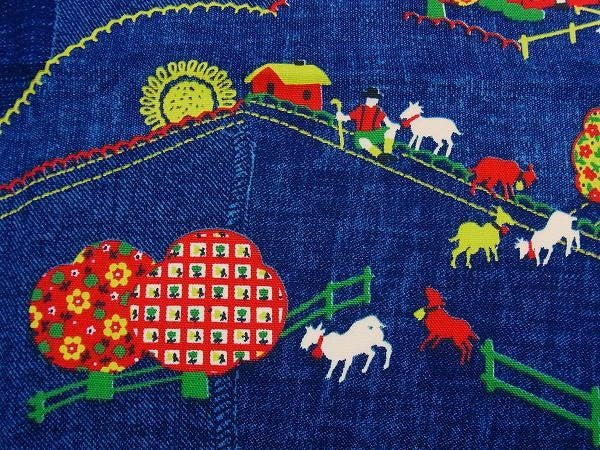 USA!デニム柄×キュートな牧場柄・デッドストック・ヴィンテージ・ファブリック/生地/テキスタイル