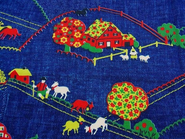 USA!デニム柄×キュートな牧場柄・デッドストック・ヴィンテージ・ファブリック/生地/テキスタイル