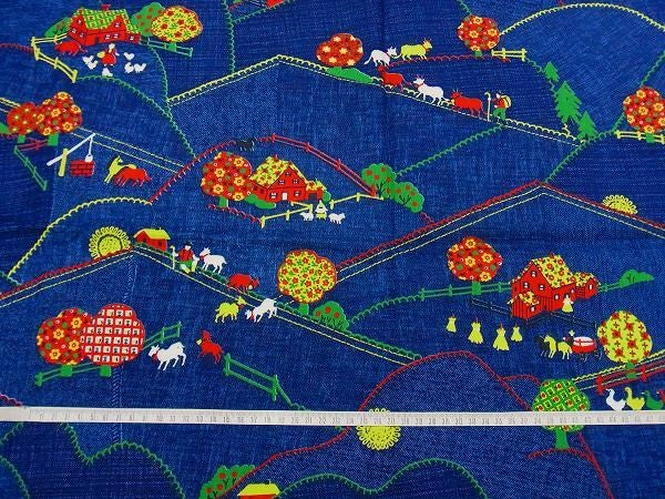 USA!デニム柄×キュートな牧場柄・デッドストック・ヴィンテージ・ファブリック/生地/テキスタイル