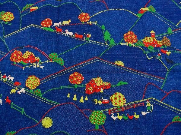 USA!デニム柄×キュートな牧場柄・デッドストック・ヴィンテージ・ファブリック/生地/テキスタイル