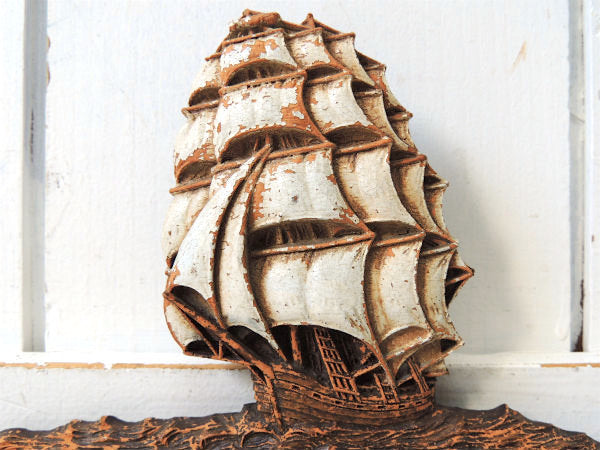 【OrnaWood】船モチーフ・木製・壁掛け式・ヴィンテージ・ネクタイホルダー/ネクタイハンガー