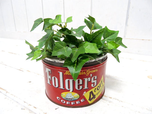 4¢OFF・フォルジャーズ レッド・ブリキ製・ヴィンテージ・コーヒー缶 ティン缶・USA
