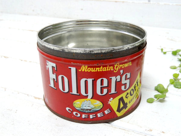 4¢OFF・フォルジャーズ レッド・ブリキ製・ヴィンテージ・コーヒー缶 ティン缶・USA