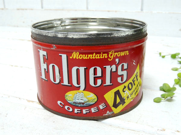4¢OFF・フォルジャーズ レッド・ブリキ製・ヴィンテージ・コーヒー缶 ティン缶・USA