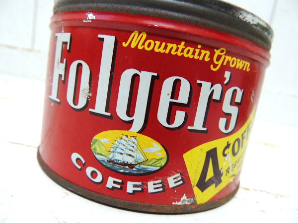 4¢OFF・フォルジャーズ レッド・ブリキ製・ヴィンテージ・コーヒー缶 ティン缶・USA