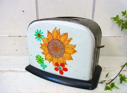 【ひまわり&花柄】ティン製・玩具・ヴィンテージ・おもちゃのトースター/TOY　USA