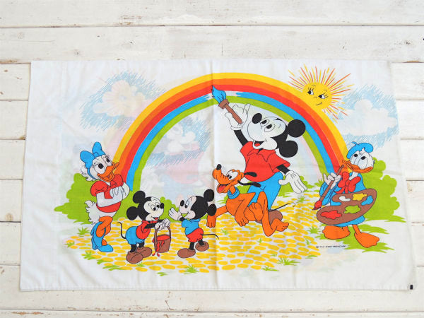 【ミッキー&フレンズ】ディズニー・レインボー柄・ビンテージ・ピローケース・枕カバー USA