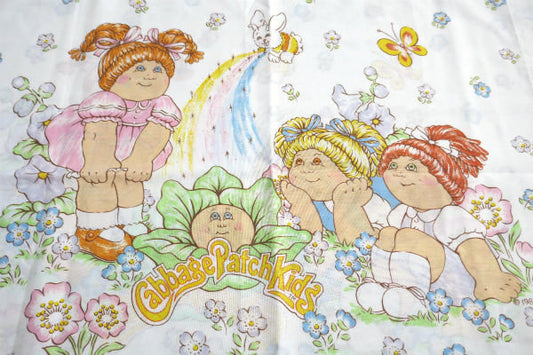 キャベツ畑人形 メルヘン お花畑&蝶々 80’s ヴィンテージ ピローケース 枕カバー ハンドメイド