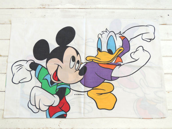 【ミッキー&ミニー&ドナルドダック&デイジーダック】ヴィンテージ・USEDピローケース・枕カバー