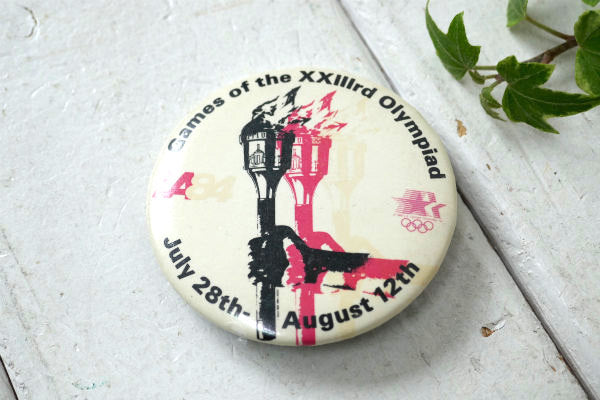 LA 1984 ロサンゼルス USA オリンピック  聖火ランナー ヴィンテージ 缶バッジ