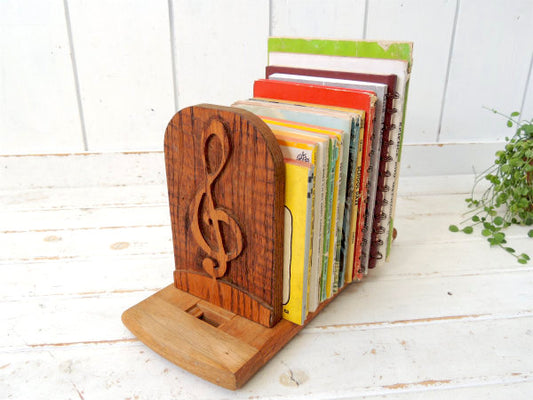 音符モチーフ・木製・スライド式・卓上・ヴィンテージ・ブックスタンド・ブックエンド・本立て USA