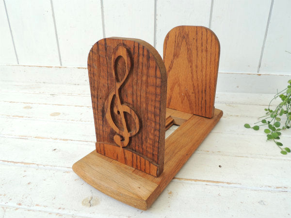 音符モチーフ・木製・スライド式・卓上・ヴィンテージ・ブックスタンド・ブックエンド・本立て USA