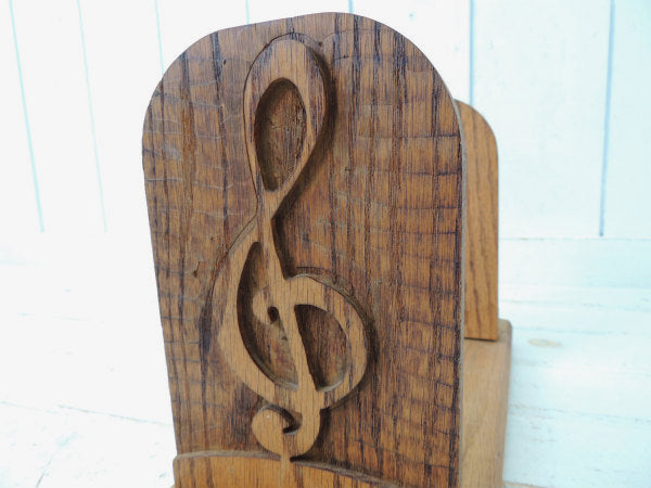 音符モチーフ・木製・スライド式・卓上・ヴィンテージ・ブックスタンド・ブックエンド・本立て USA
