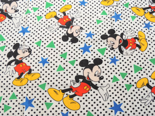 【ミッキーマウス】星柄&水玉・コットン100%・ヴィンテージ・ユーズドシーツ(ボックスタイプ)