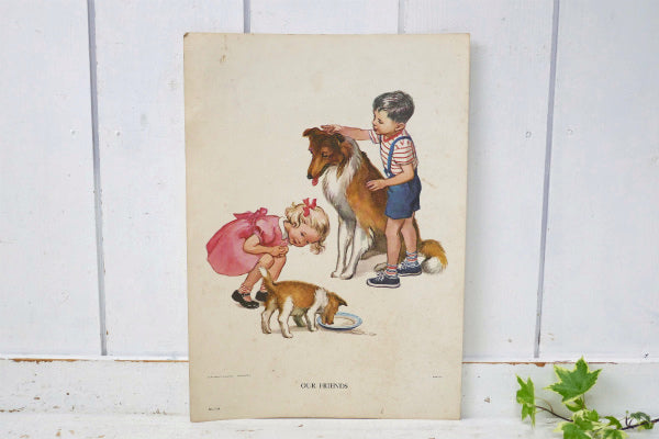 OUR FRIENDS 犬 リトグラフ 50's ヴィンテージ アートワーク ポスター 壁飾り US
