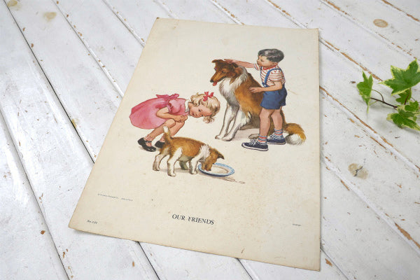 OUR FRIENDS 犬 リトグラフ 50's ヴィンテージ アートワーク ポスター 壁飾り US