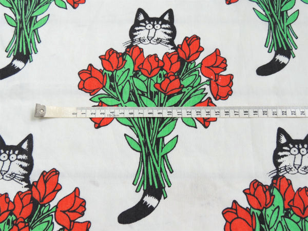 【クリバンキャット&バラの花束】Kliban Cat・ヴィンテージ・ユーズドシーツ(1/2) USA