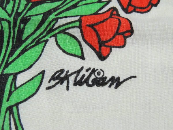 【クリバンキャット&バラの花束】Kliban Cat・ヴィンテージ・ユーズドシーツ(1/2) USA