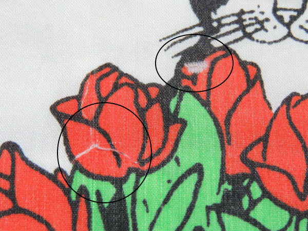 【クリバンキャット&バラの花束】Kliban Cat・ヴィンテージ・ユーズドシーツ(1/2) USA