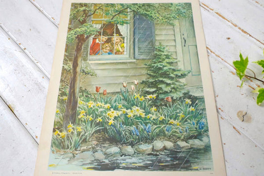 GARDEN IN THE RAIN リトグラフ 50s ヴィンテージ US アートワーク ポスター