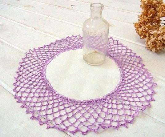 パープル 手編み クロシェレース デッドストック アンティーク ドイリー ハンドメイド USA
