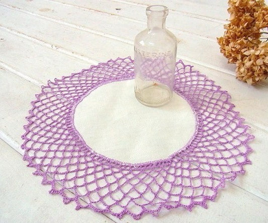 パープル 手編み クロシェレース デッドストック アンティーク ドイリー ハンドメイド USA