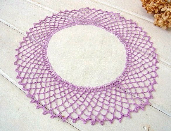 パープル 手編み クロシェレース デッドストック アンティーク ドイリー ハンドメイド USA