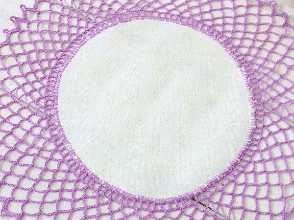 パープル 手編み クロシェレース デッドストック アンティーク ドイリー ハンドメイド USA