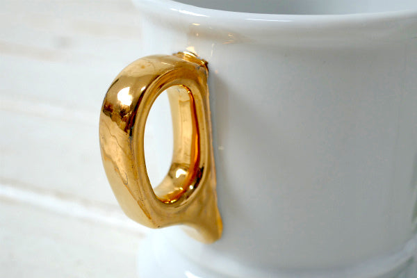 イニシャル&アニマル ゴールドハンドル セラミック製 ヴィンテージ シェービングカップ シェービングマグ