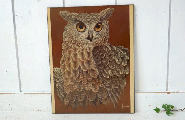 H Vos・フクロウ・Owl・ヴィンテージ・ウォールアート・壁飾り・ウォールデコ・インテリア USA