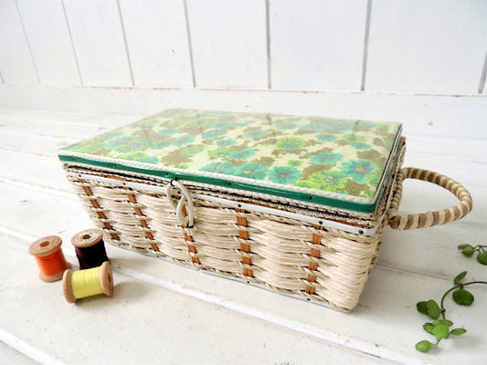 レトロな花柄・2段式・ヴィンテージ・ソーイングボックス/裁縫箱